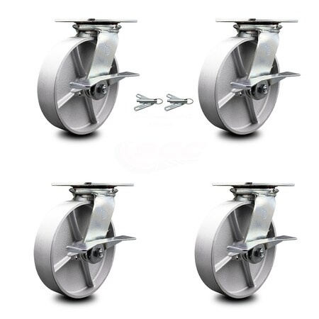Service Caster 8 Inch Semi Steel Caster Set with Roller Bearing 4 Brake and 2 Swivel Lock SCC SCC-35S820-SSR-SLB-BSL-2-SLB-2